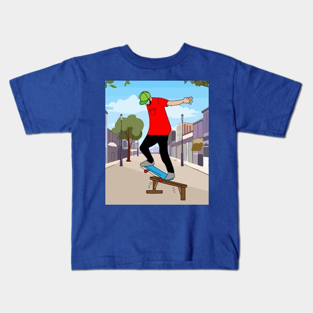 Retro Skateboarder Kids T-Shirt by flofin